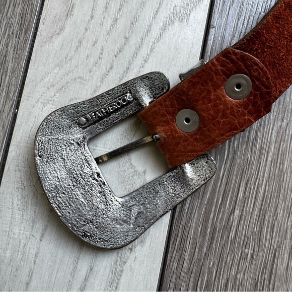 LeatherRock Vintage Tan Leather Belt W/Blue Studs And Multicolored Rock |Size:36 - Picture 5 of 11